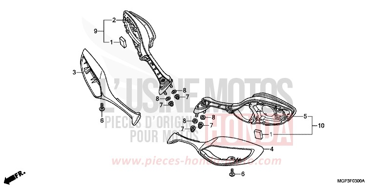RETROVISEUR de CBR1000RR "Fireblade" ROSS WHITE (NH196) 2014